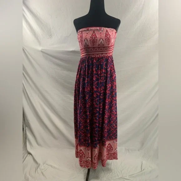 Red Boho Floral Print Tube Dress - Picture 6 of 9